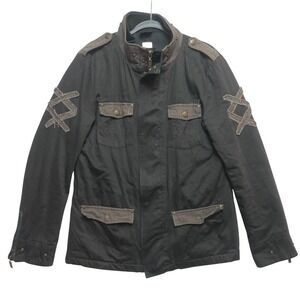 Black Label Military Field Jacket Mens M Black Distressed Goth Punk Premium